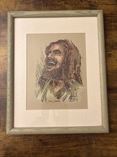 VTG Jesus Laughing Framed Art Print 12X15 Matte 1970s Christian Wall Decor picture