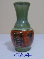 VINTAGE POTTERY CERAMIC VASE-GREEN & BROWN HOOD RIVER OR. 1982-1986 HORSE-PEOPLE picture