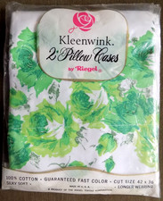 2 Kleenwink Pillowcases Green Rose Floral by Riegel 42x36 All Cotton NEW in pkg picture