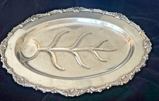 Crosby Tray Serving Meat Platter Oval Silver Plate Footed Seashell Trim 19 1/2