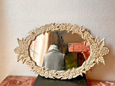 Vintage Vanity Mirror Tray Ornate Victorian Cast Iron Footed Perfume Floral  picture