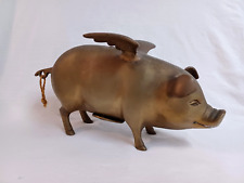 Vintage Heavy Brass Flying Pig Piggy Bank Over 3lbs 10 1/2