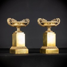 Pair of Urns / Tazze Gilded Bronze-Brass Antique | Two French 1700s Vases | 13”_ picture