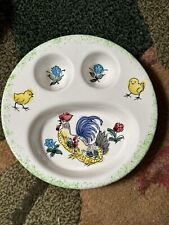 VTG Double Poached Egg Cup Bowl Dish Rooster, Hen, Chicks, Flowers Ceramic Japan picture