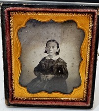 Antique Half Case Daguerreotype 1/6 Photo Victorian Girl Plaid Dress 3.5”x3” picture