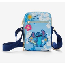 NWT Disney Lilo and Stitch Hibiscus Blue Hawaiian Floral Crossbody Bag picture