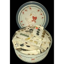 Vintage Goose Tin Sewing Buttons Lot 299 Unisex OS Multicolor Mixed Fasteners picture