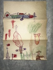 WWII WORLD WAR II childrens letter 1943 with detaiuled draweing fantastic scarce picture