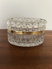 Heavy French Style Cut Crystal Oval Hinged Jewelry Box/Casket Vintage picture