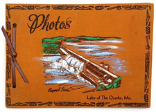 Antique 1940s Suede Cover Photo Album Bagnell Dam Lake Of The Ozarks Missouri picture
