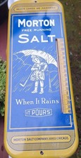 Vtg Morton Salt Thermometer Original Tin Litho Metal Ad Sign Chicago Works picture