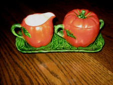 Vintage 3 pc. Occupied Japan Maruhon Ware Tomato Creamer Sugar Tray picture
