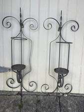 Vintage Pair Of 2 MCM Gothic Spanish Revival Wrought Iron Candle Holders picture