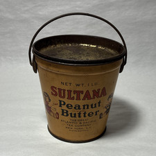 Antique Sultana Peanut Butter 1 lb Vintage Tin Pail Can w/ Lid & Bail Handle picture