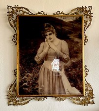 Antique Sepia Toned Romantic Portrait Photograph Of Woman Ornate Gilt Metal Fra picture