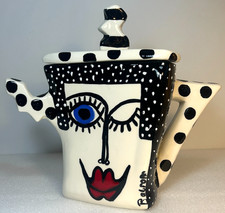 Jerilynn Babroff Ceramic Teapot Lady Face Whimsical Abstract Art Pottery picture