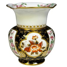 Wedgwood Antique c 1880-1900 Black Amari Ware Gold Accented Floral Vase-Rare picture