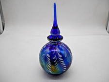 Stunning Iridescent Cobalt Blue Pulled Feather Perfume Bottle picture