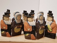 VINTAGE SET OF 4 TABLE TOP PLACE SETTING PILGRIM FIGURINES THANKSGIVING DECOR picture