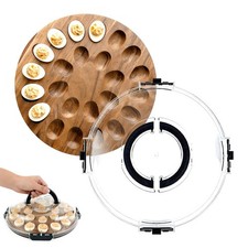Black 24 Slot Wooden Deviled Egg Platter Carrier Container Holder With Lid picture
