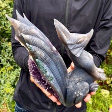 6.6LB  Natural Amethyst Geode Hand Carved Nine-tailed Fox Quartz Crystal Decor picture