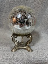 Vintage Godinger Silver-Plated Ornate Stand with Mercury Crackle Glass Sphere picture