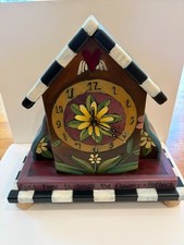 Sticks Hand Painted Wood Birdhouse Clock Americana Folk Art Whimsical Floral picture