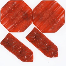 c1940's Deep carved Orange bakelite buckle and dress clip set picture