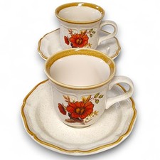 1970s 4pc Service for 2 Mikasa Garden Club Harvest Bouquet Flat Cup & Saucer Set picture