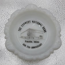 Vintage Farmer's National Bank Princeton Indiana Milk Glass Advertising Bowl  picture
