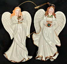 VTG 2000s Hawthorne Village Emerald Elegance Angel Christmas Ornament Set picture