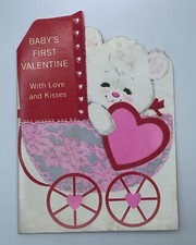 Vintage Baby’s First Valentine’s Day Card  1970’s Norcross Flocked Greeting Card picture