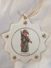 M.J. Hummel Boy Angel Green Robe Playing Violin Star Ornament Vintage Porcelain picture