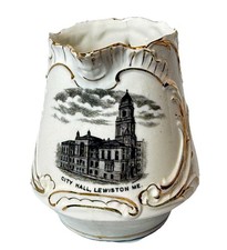LEWISTON MAINE ME Antique Souvenir CITY HALL TRINKET GILDED CREAMER picture