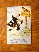 MID 1900'S VINTAGE PLAYING CARD SWAP COUPON BUTCH DOG & FROG ON NO SWIMMIMG SIGN picture