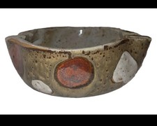 Vintage nice Pottery Japanese Ashtray Bowl W/ Art Glaze Japan Polkadot picture