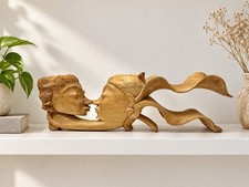 MCM Balinese Hand Carved Wood Lovers Kissing Couple Shelf Sculpture Indonesia picture