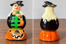 Vintage Fun World Halloween Friction Toy Witch Riding Pumpkin Jack-O-Lantern picture