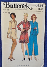 Vintage 70s Pattern Butterick 6764 Shirtdress Maxi, Mini w/ Shorts 36
