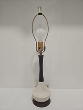 Vtg MCM Table Lamp Ceramic Teak Wood Atomic Genie Bottle Retro 1960s 23