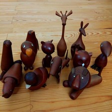 Senshukai Royal Pet Animal Figurines Set 12 Pcs Wooden Decor Dog Duck Vintage picture