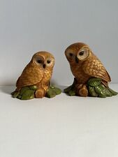 Vintage Owl Figurine, 2 Owls, Life Like Owl Decorations, Wood Base picture