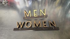 Vintage Cast Bronze Restroom Sign Set Heavy Men Women Industrial Salvage Plaque picture