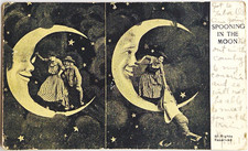 Vintage Romance Spooning in the Moon Celestial Night Sky Postcard 1900s picture