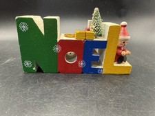 Vintage Wooden NOEL Christmas Candle Holder Pixie Santa Sisal Tree Taiwan picture