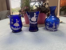 Mary Gregory Cobalt Blue Glass Antique, Victorian, Lot of 3 Pieces picture