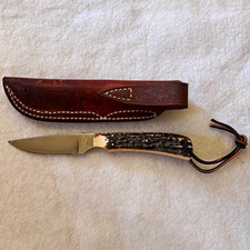 Vintage Melvin Dunn Custom Fixed Blade Hunting Knife Genuine Sambar Stag Sheath picture