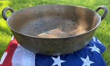Antique Hand Hammered Copper/Brass Jam Pan Preserving Basin Primitive 8lb 14oz picture