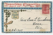 329 JAMESTOWN Tied by EXPO STATION Cancel to INSIDE INN Illus VA 1907 FOLDING PC picture