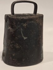 Antique Old Metal Iron Weathered Cowbell w/Original Clanger Clapper Rustic picture
